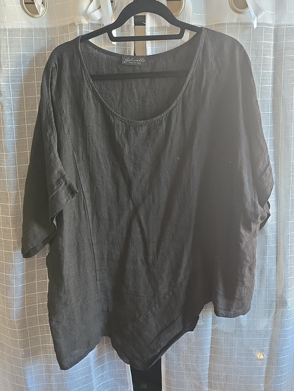 Relaxed Black Linen Scoop-Neck Tunic L